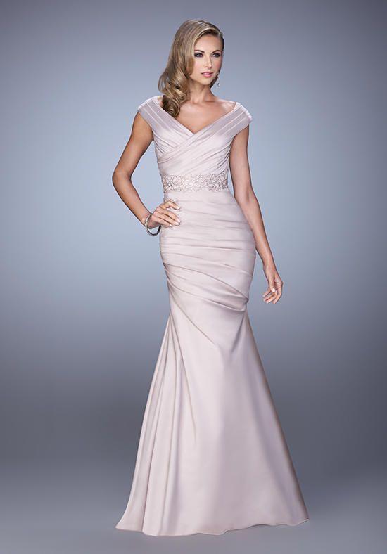La Femme Ruched Off-Shoulder/V-neck Mermaid Evening Gown 21664 CCSALE 18 / Silver