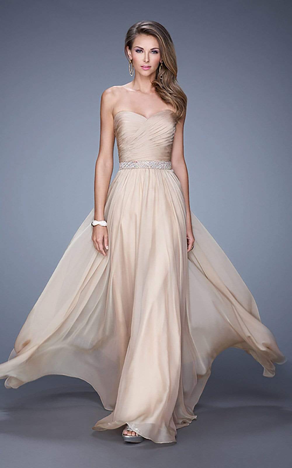 La Femme - Ruched Strapless A-Line Evening Dress 20527SC - 1 pc Nude in Size 12 Available CCSALE 12 / Nude