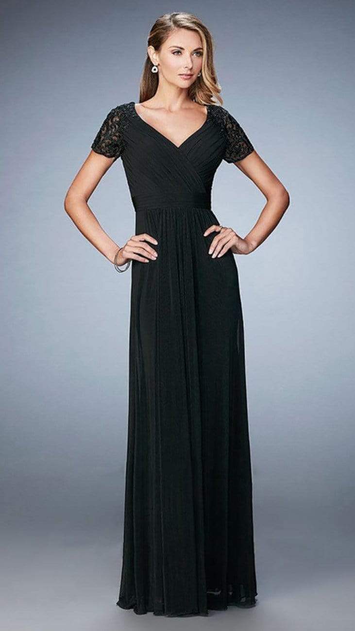 La Femme - Ruched Surplice A-Line Gown 22474SC - 1 Pc Black in Size  12 Available CCSALE