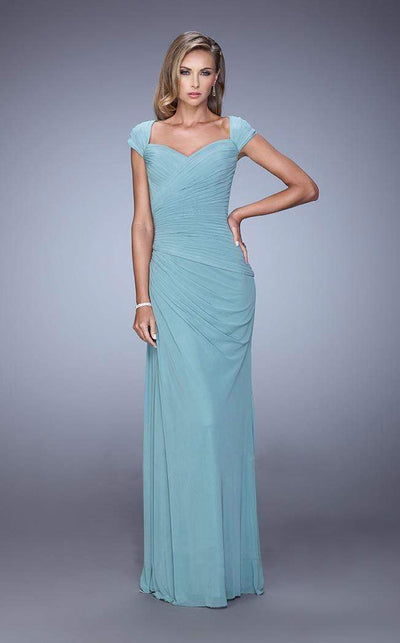 La Femme - Ruched Sweetheart Fitted Cap Sleeves Dress 21694SC - 1 pc Meadown in Size 4 Available CCSALE 4 / Meadow