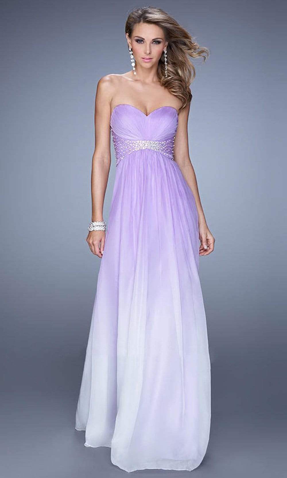 La Femme - Ruched Sweetheart Ombre Chiffon Dress 20885SC - 1 pc Wisteria In Size 0 Available CCSALE 0 / Wisteria