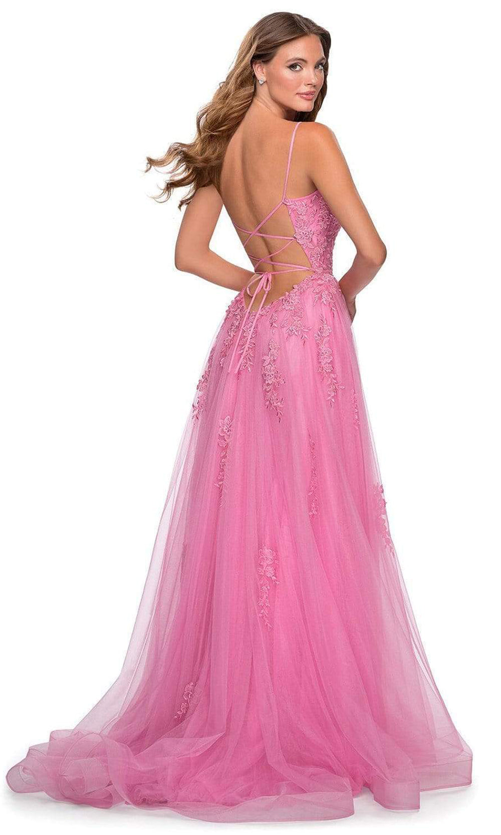 La Femme - Sleeveless Scoop Floral A-Line Dress 28470SC In Pink