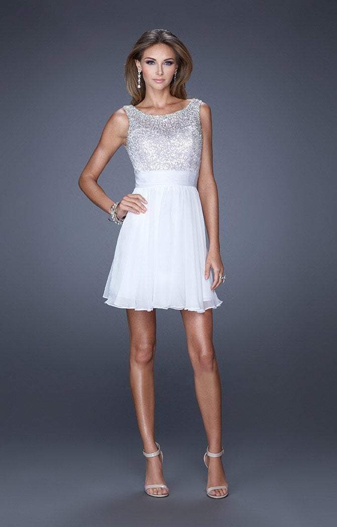 La Femme Scoop Sequined Cocktail Dress 19714SC - 1 Pc White in Size 00 Available CCSALE 00 / White