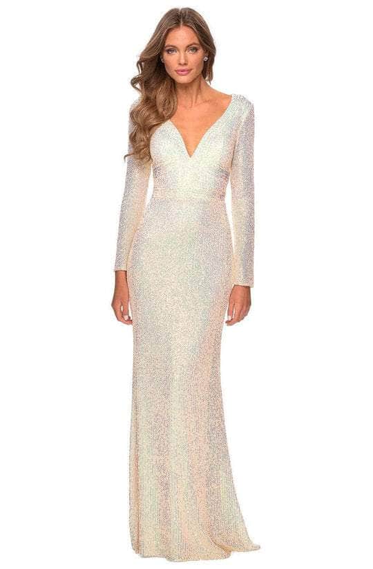 La Femme - Sequined Long Sleeve Prom Dress 28743SC - 1 pc Champagne In Size 6 Available CCSALE 6 / Champagne