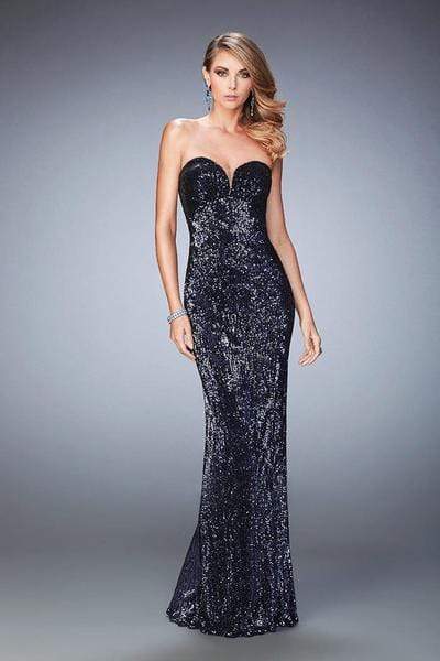 La Femme - Sequined Sweetheart Sheath Dress 22500SC - 1 pc Charcoal In Size 00 Available CCSALE 00 / Charcoal