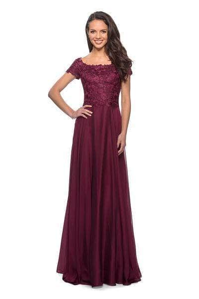 La Femme - Short Sleeve A-Line Formal Dress 26550SC - 1 pc Garnet In Size 12 Available CCSALE 12 / Garnet