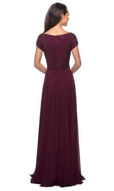 La Femme - Short Sleeve Embellished Square Neck Chiffon Dress 26512SC - 1 pc Black In Size 12 Available CCSALE 12 / Black