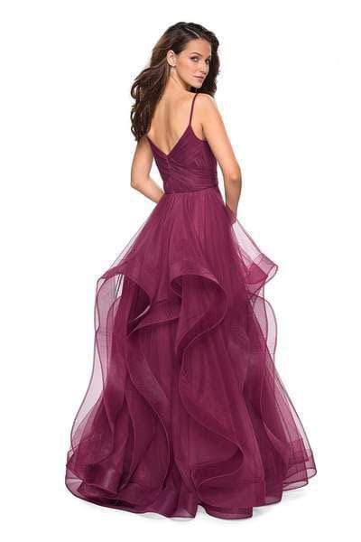 La Femme - Spaghetti Strap Bodice Tulle Dress 27223SC - 1 pc Dark Berry In Size 8 Available CCSALE 8 / Dark Berry