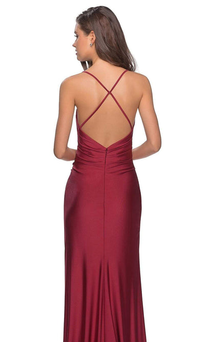 La Femme - Spaghetti Strap High Slit Sheath Dress 28206SC - 1 pc Burgundy In Size 4 Available CCSALE 4 / Burgundy
