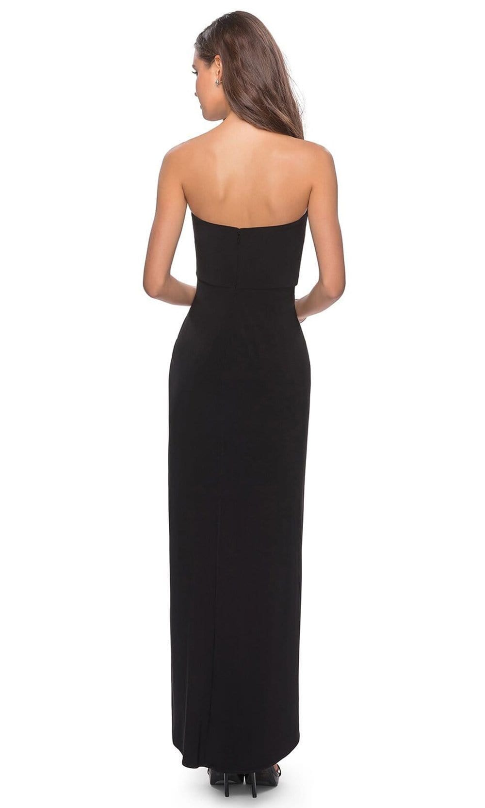 La Femme - Straight Across Faux Wrap Sheath Gown 28204SC - 1 pc Black In Size 14 Available CCSALE 14 / Black
