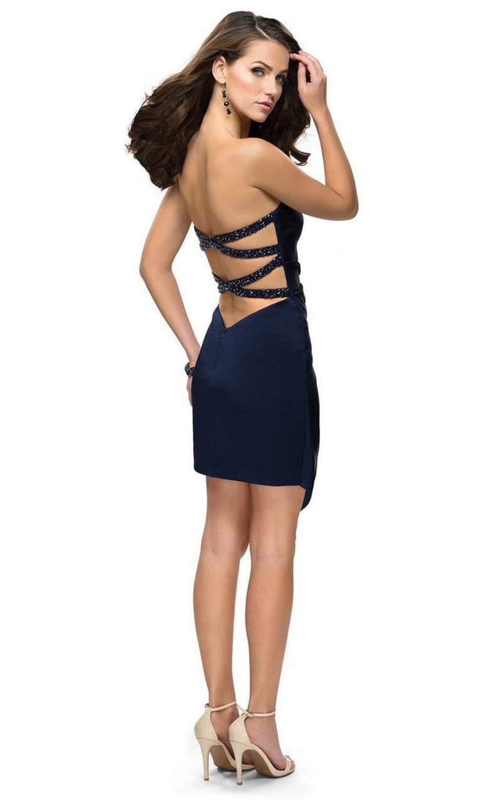 La Femme - Strapless Asymmetrical Overskirt Short Dress 26669SC - 1 pc Navy In Size 4 Available CCSALE 4 / Navy