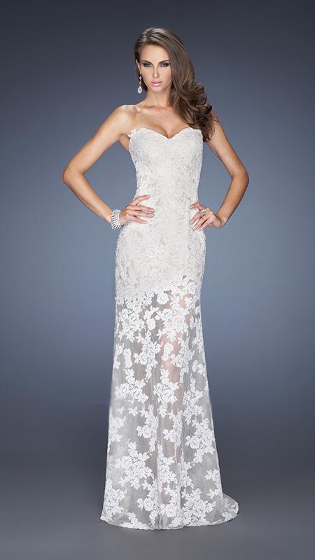 La Femme Strapless Lace Fitted Evening Dress 19873 CCSALE 14 / Peacock