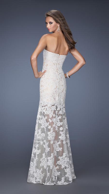 La Femme Strapless Lace Fitted Evening Dress 19873 CCSALE 14 / Peacock