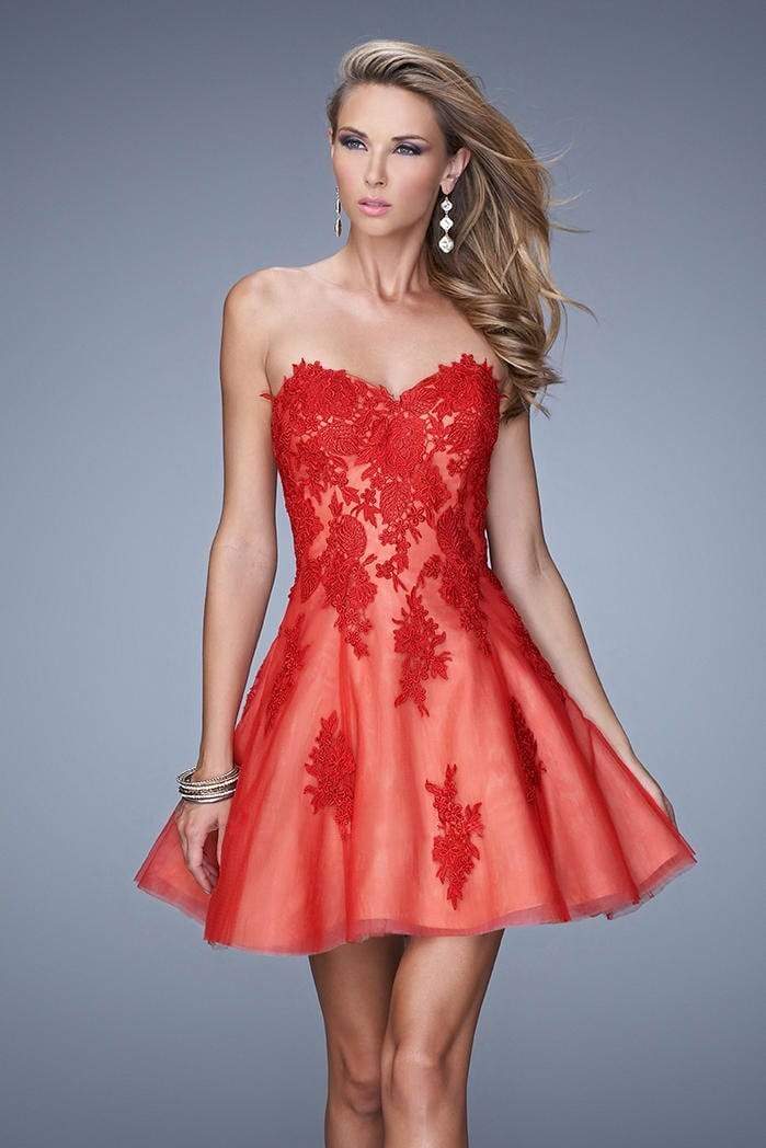 La Femme - Strapless Lace Tulle A-line Cocktail Dress 21213SC - 2 pcs Navy In Size 6 and 8 Available CCSALE