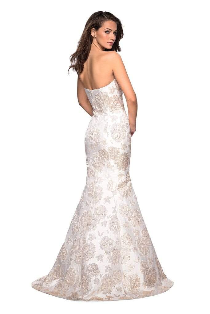 La Femme - Strapless Sweetheart Bodice Jacquard Dress 27275SC - 1 pc Ivory/Gold In Size 4 Available CCSALE 4 / Ivory/Gold