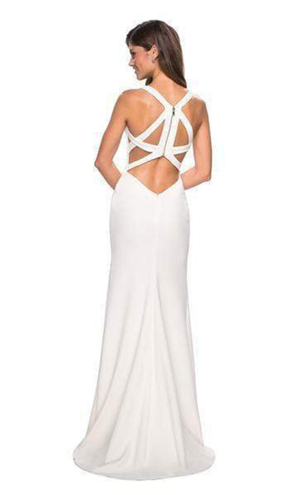 La Femme - 27031SC Sleeveless Strappy Back Sheath Dress In White