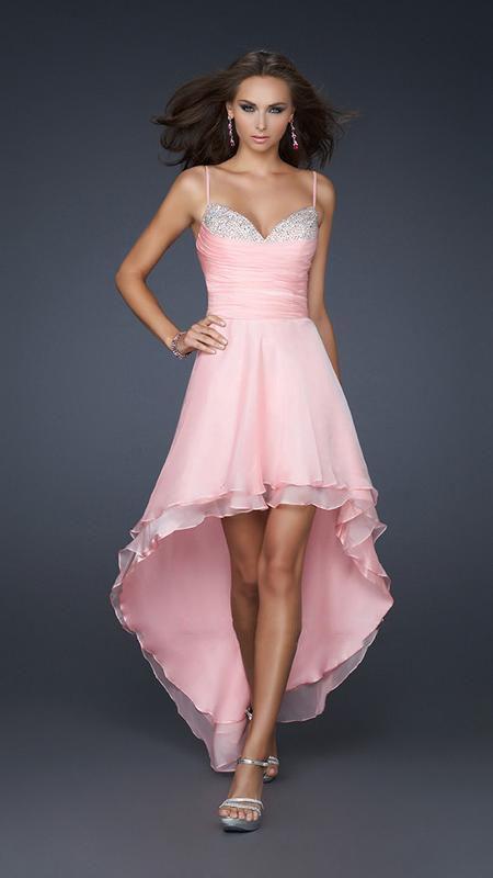 La Femme Sweetheart Bust Ruched Hi-Low Evening Dress 17141 - 1 pc Cotton Candy Pink In Size 6 Available CCSALE 6 / Cotton Candy Pink