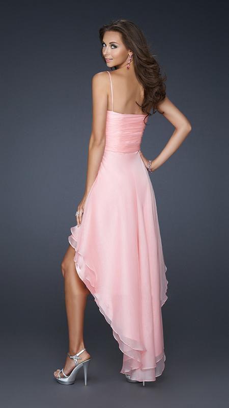 La Femme Sweetheart Bust Ruched Hi-Low Evening Dress 17141 - 1 pc Cotton Candy Pink In Size 6 Available CCSALE 6 / Cotton Candy Pink
