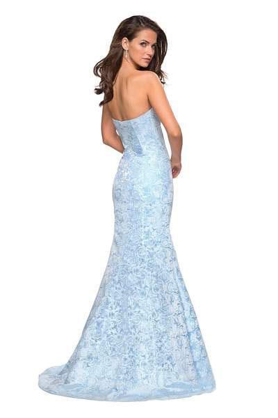 La Femme - Sweetheart Floral Jacquard Trumpet Gown 26975 - 1 pc Light Blue In Size 16 Available CCSALE 16 / Light Blue