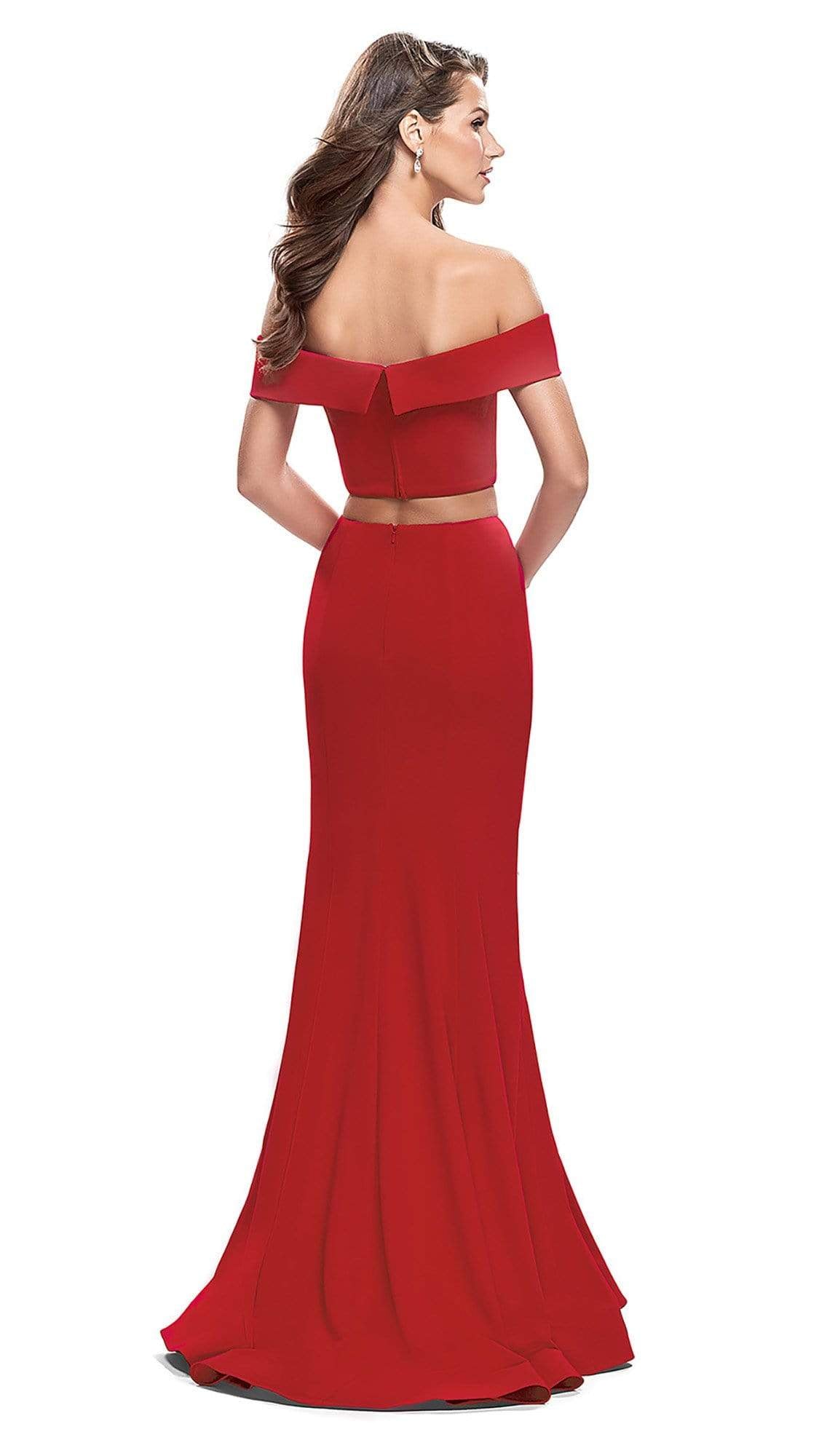 La Femme Two-Piece Fold-Over Off Shoulder Jersey Gown 25578SC - 1 Pc Navy in Size 2 Available CCSALE 2 / Navy