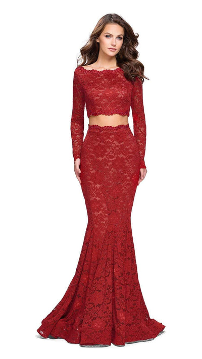 La Femme - Two Piece Lace Mermaid Dress 25668SC - 1 pc Navy In Size 8 Available CCSALE 4 / Red