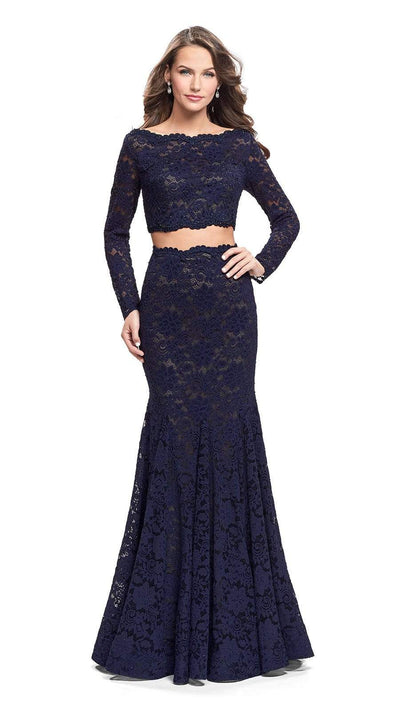 La Femme - Two Piece Lace Mermaid Dress 25668SC - 1 pc Navy In Size 8 Available CCSALE 8 / Navy