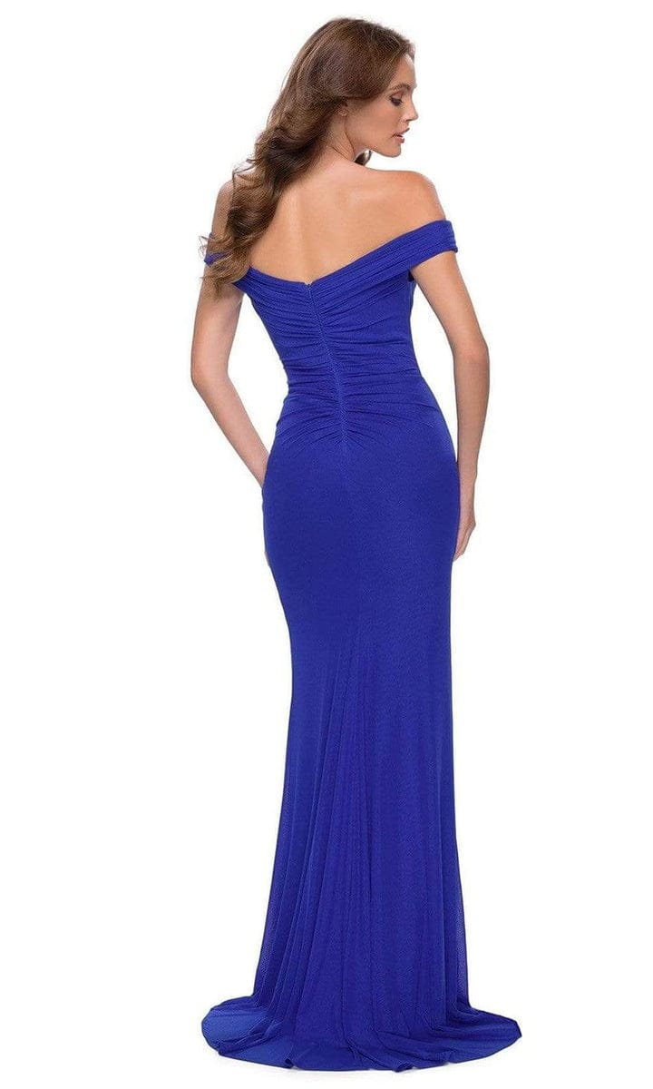 La Femme - V-Neck Fitted Sheath Gown With Slit 29756SC - 1 pc Royal Blue In Size 6 Available CCSALE