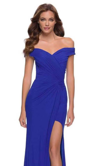 La Femme - V-Neck Fitted Sheath Gown With Slit 29756SC - 1 pc Royal Blue In Size 6 Available CCSALE