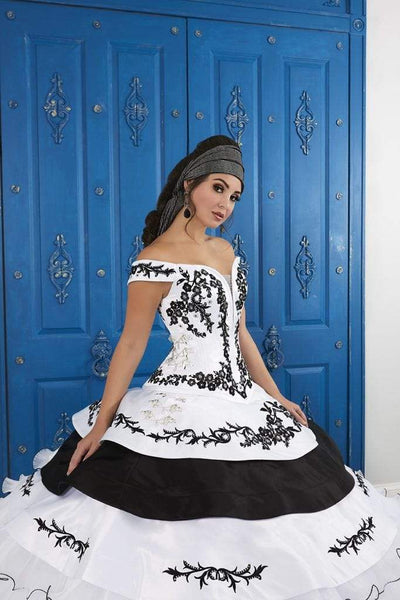 LA Glitter - 24050 Applique Plunging Off-Shoulder Tiered Ballgown Special Occasion Dress