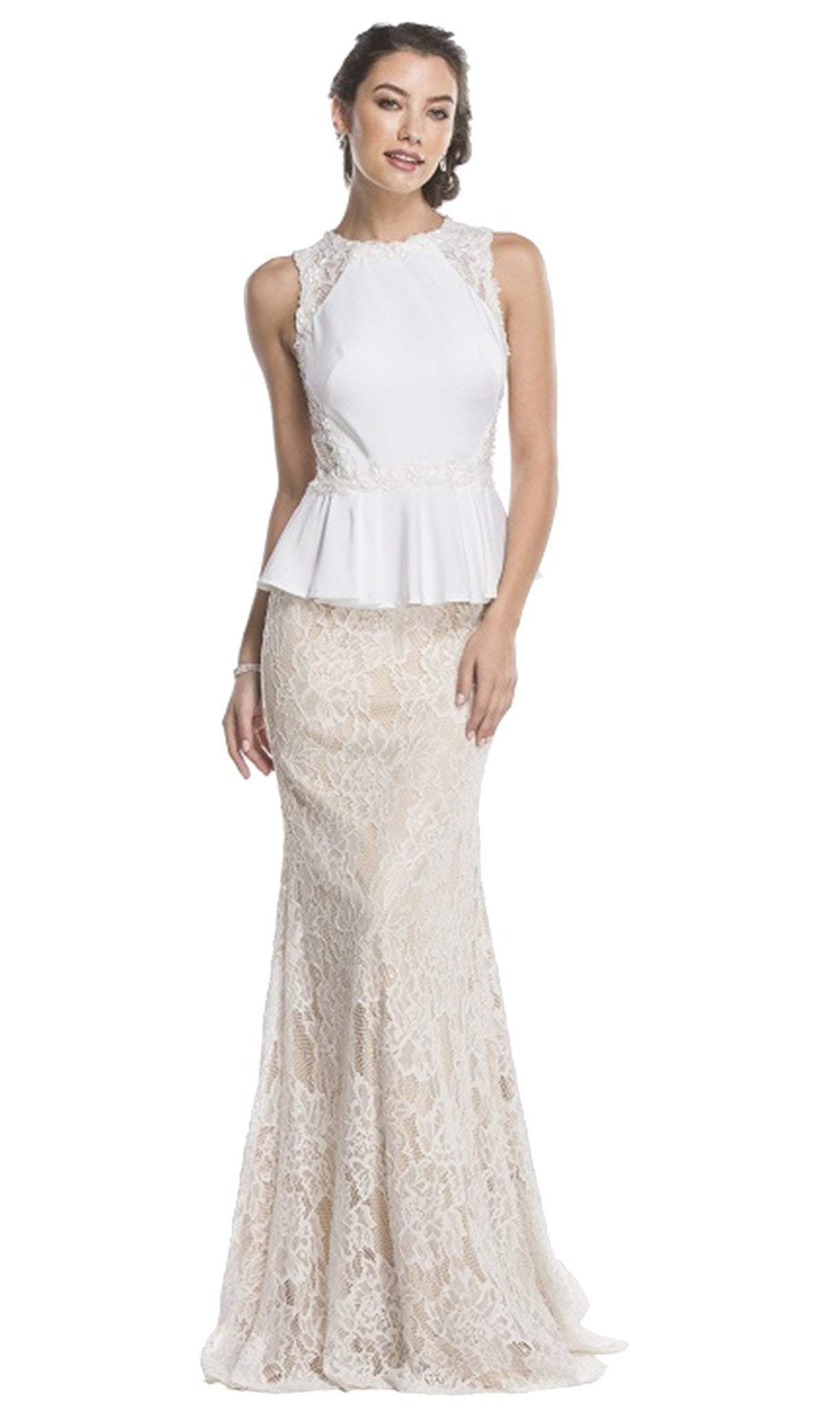 Lace Jewel Neck Sheath Evening Dress Dress XXS / Off White