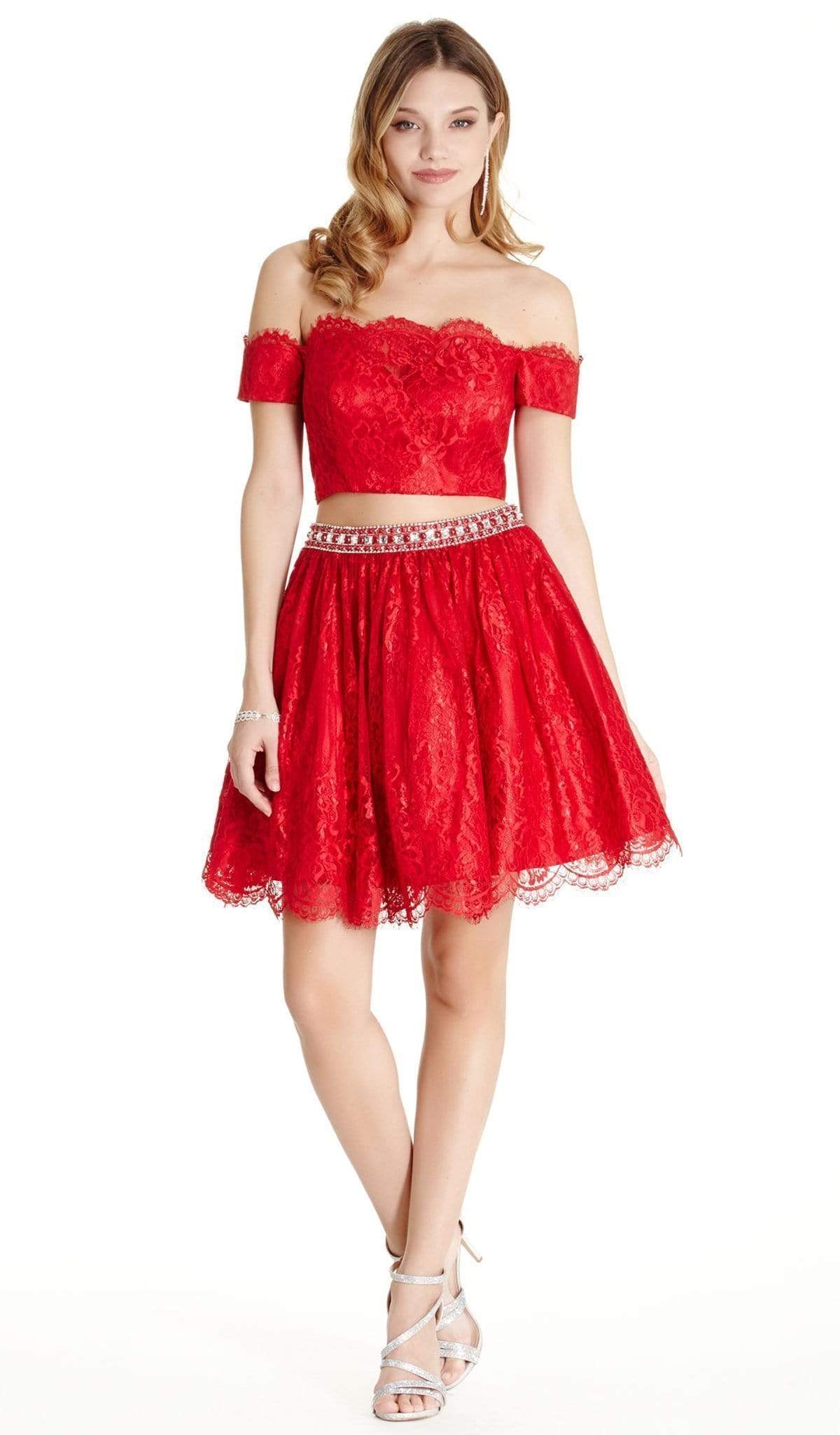 Lace Two Piece A-line Homecoming Dress Homecoming Dresses XXS / Deep-Red
