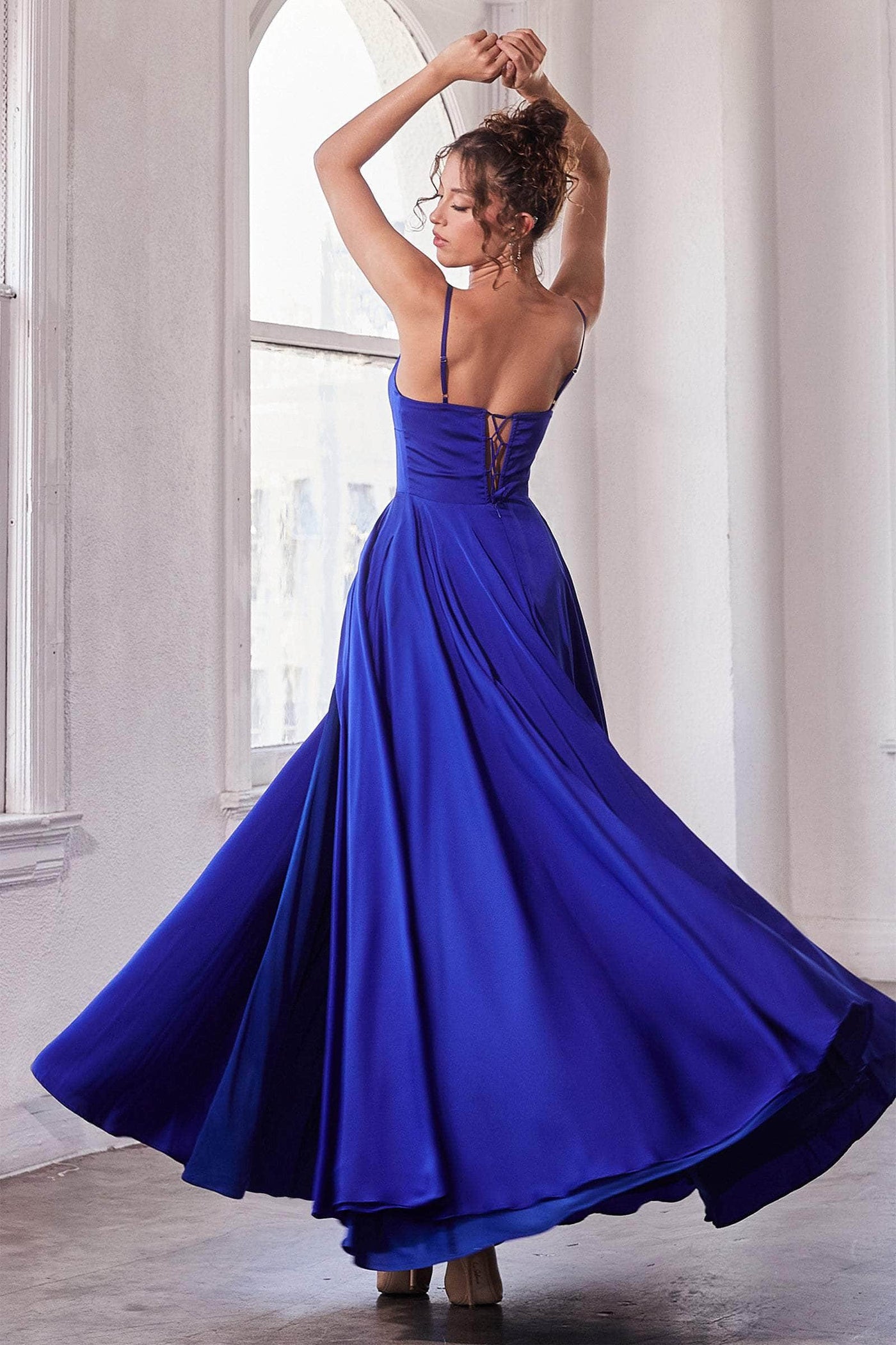 Ladivine B8402 - Scoop Neck Satin Prom Gown Special Occasion Dress