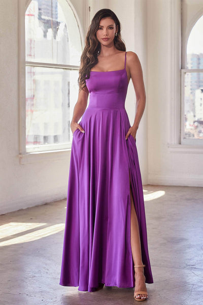 Ladivine B8402 - Scoop Neck Satin Prom Gown Special Occasion Dress