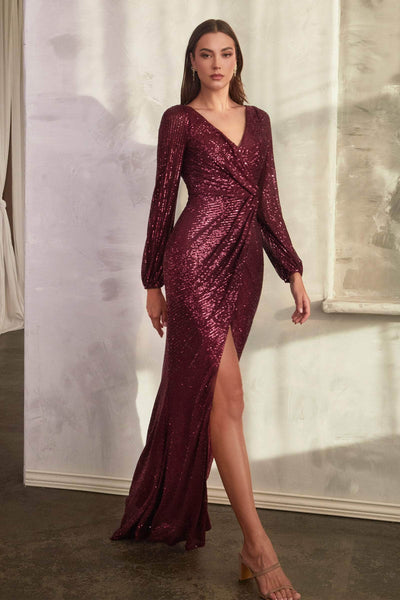 Ladivine B8422 - Bishop Sleeve Shimmer Prom Gown Special Occasion Dress