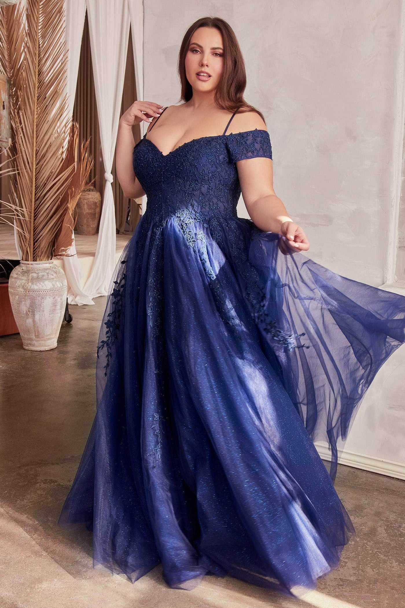 Ladivine C154C - Embroidered Cold Shoulder Gown Ladivine C154C - Embroidered Cold Shoulder Gown