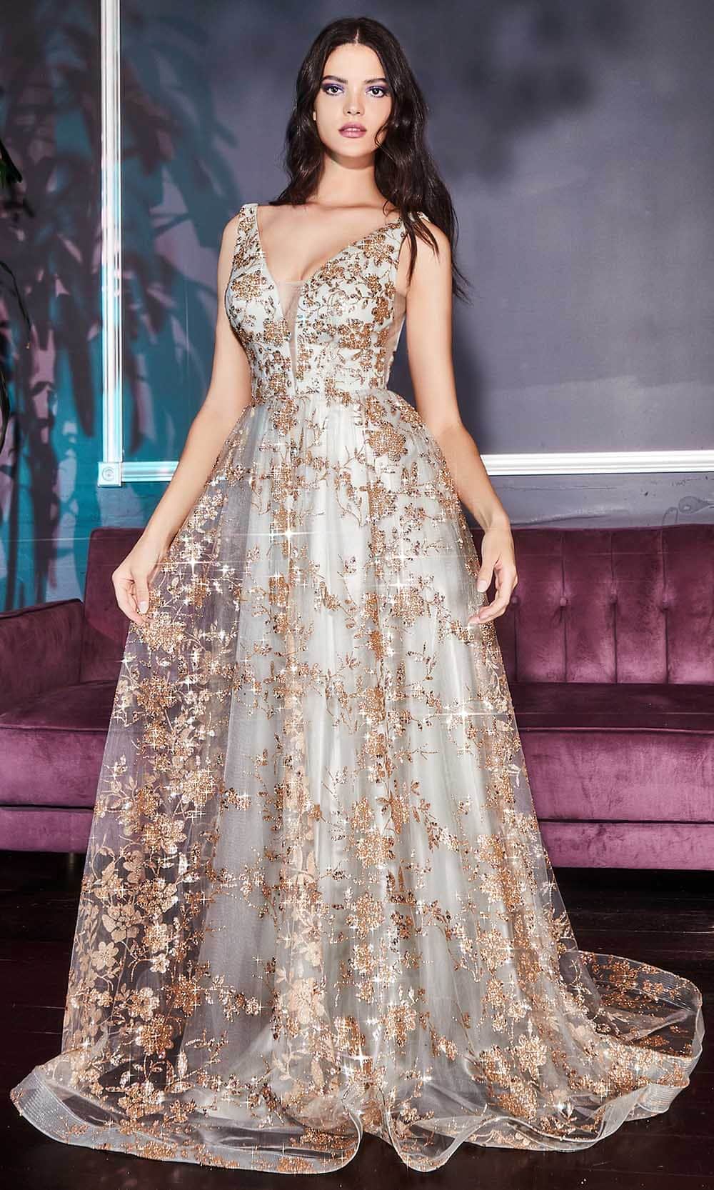 Ladivine CB068 - Metallic Lace V-Neck Prom Gown Prom Dresses 14 