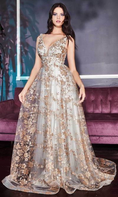 Ladivine CB068 - Metallic Lace V-Neck Prom Gown Prom Dresses 14 
