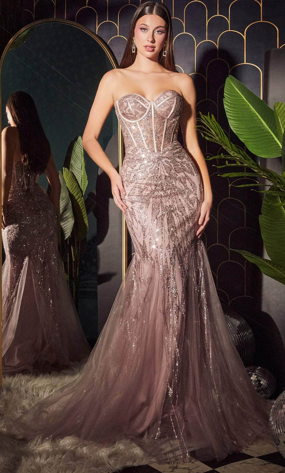 Ladivine CB116 - Long Mermaid Dress - Strapless, Corset Boned Bodice, Beaded, Mid-Open Back, Godets, Sweep Train ADASA Ladivine CB116 - Long Mermaid Dress - Strapless, Corset Boned Bodice, Beaded, Mid-Open Back, Godets, Sweep Train ADASA