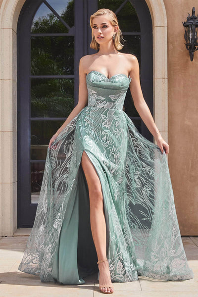 Ladivine CB129 - Glitter Printed Strapless Gown Special Occasion Dress