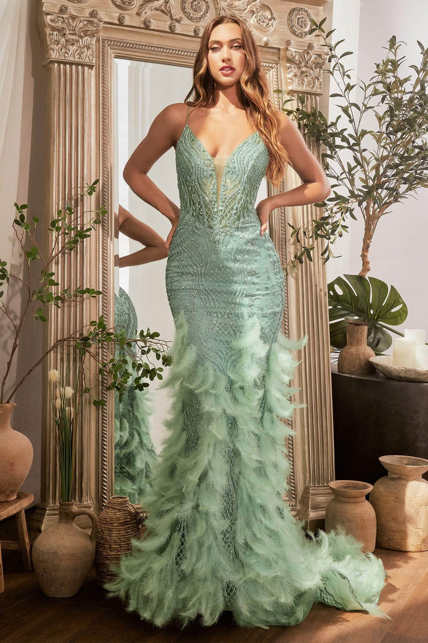 Ladivine CC1608 - Plunging Mermaid Gown Special Occasion Dress