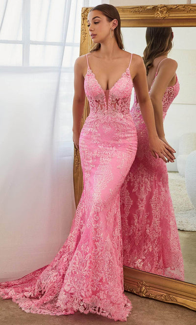 Ladivine CC2189 - Sheer Embellished Prom Dress Prom Dresses 2 / Neon Pink