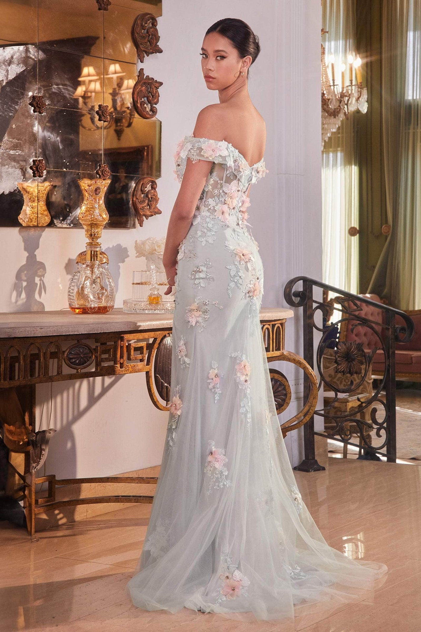 Ladivine CD005 - Off-Shoulder 3D Floral Embellished Dress Special Occasion Dress