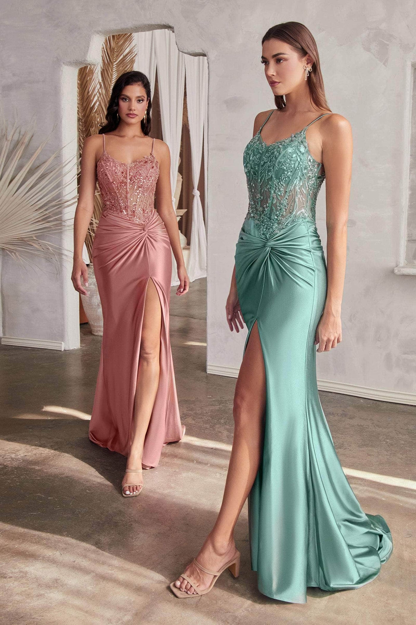 Ladivine CD0176 - V-Neck Knotted Prom Gown Special Occasion Dress