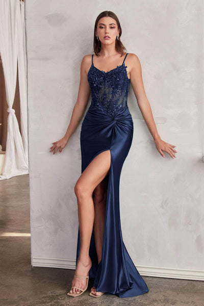 Ladivine CD0176 - V-Neck Knotted Prom Gown Special Occasion Dress