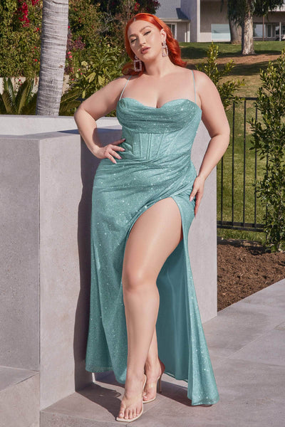 Ladivine CD254C - Cowl Corset Plus Prom Dress Prom Dresses 16 / Sea Mist