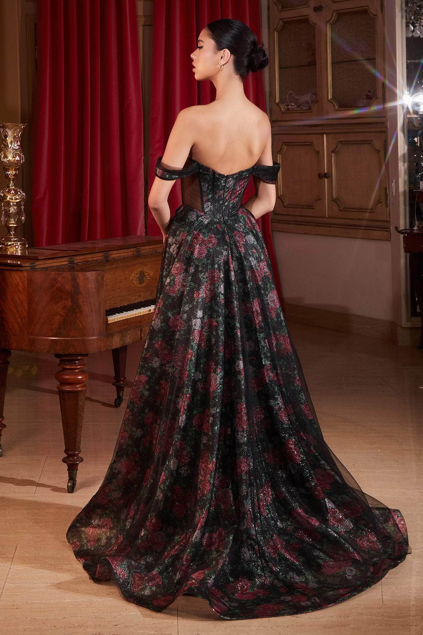 Ladivine CD806 - Corset Bodice Floral Print Gown Special Occasion Dress