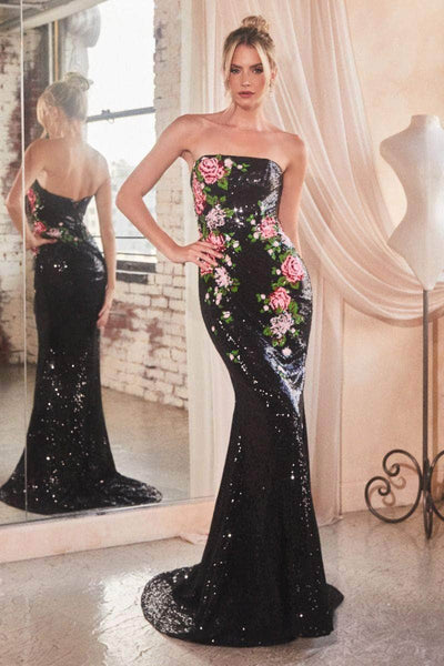 Ladivine CD811 -  Strapless Floral Embroidered Gown Special Occasion Dress