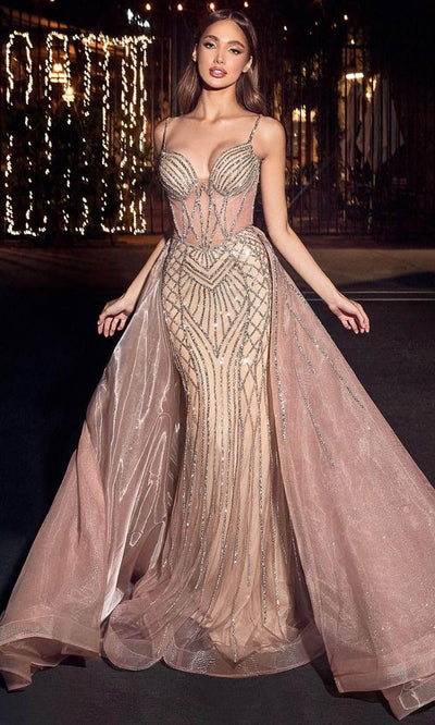 Ladivine CD863 - Sleeveless Beaded Sheath Gown 2 / Rose Champagne