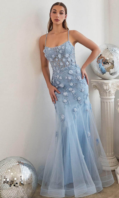 Ladivine CD995 - Scoop Appliqued Trumpet Evening Gown Evening Dresses 2 / Blue