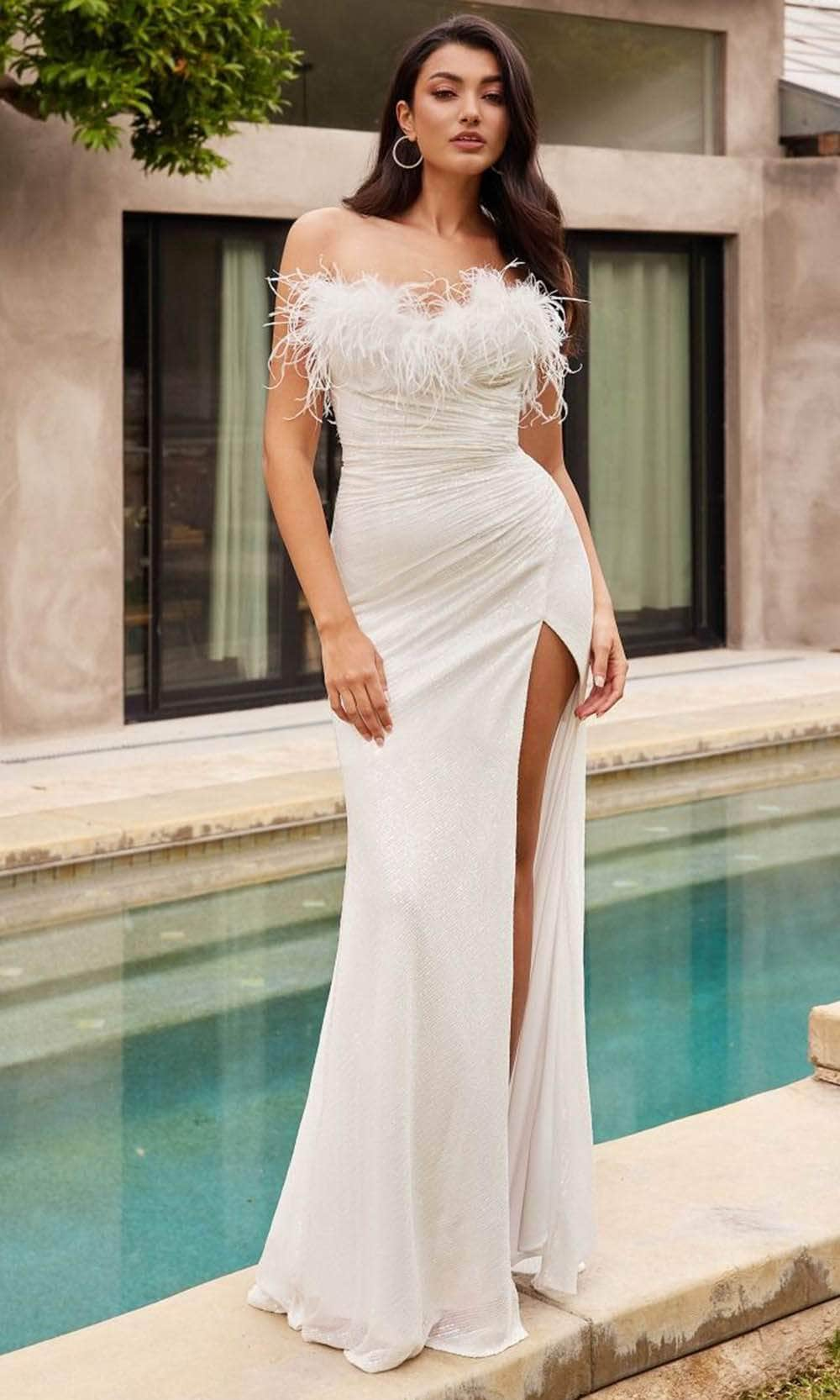 Ladivine CH147W - Feather Detailed Bridal Gown XXS / Off White